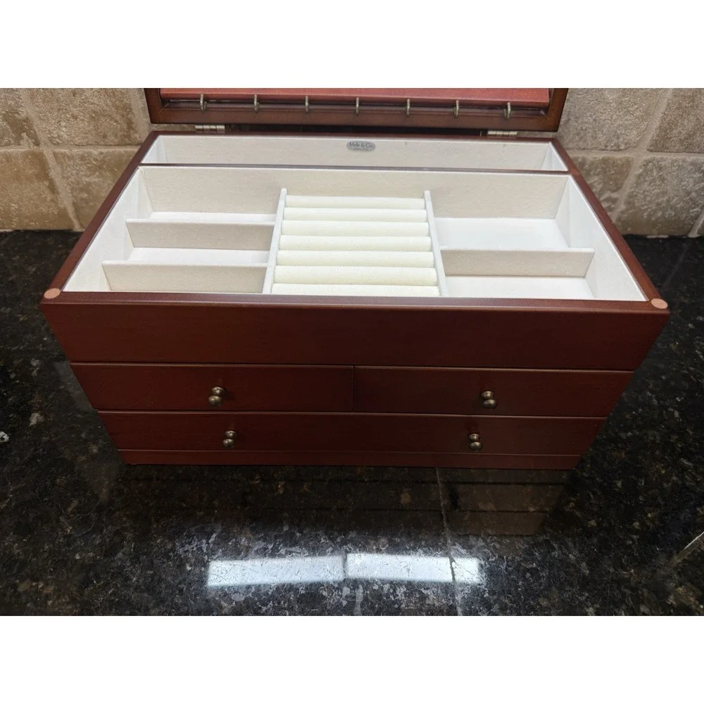 Mele & Co Wooden Jewelry Box Floral Inlay Brayden Design Drawers Mirror Lined